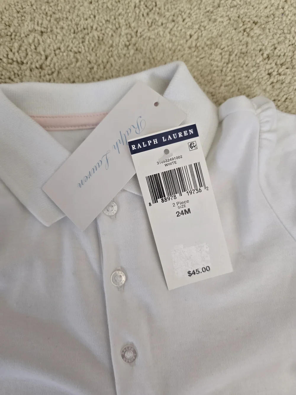 Ralph Lauren Girl White Ruffle Hem Polo Dress with matching short pant